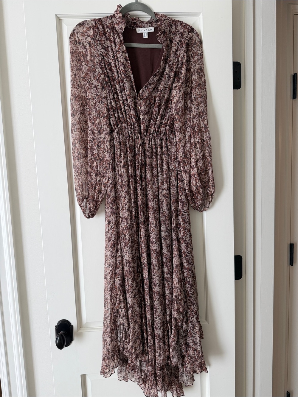 Shona Joy Brown Floral Long Sleeve Maxi Dress